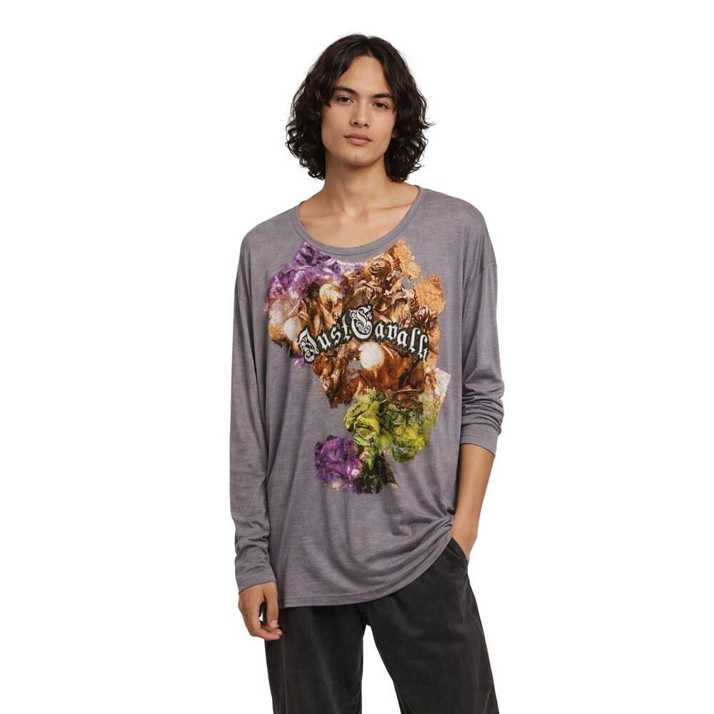 JUST CAVALLI ROBERTO CAVALLI Unisex Y2K Graphic Long Sleeve Tee Purple Size 58